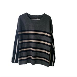 THML Large Grey, Tan, Black and White Stripe Sweater